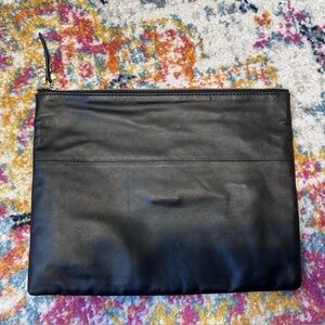 Black Leather Zip Pouch/Foldable Clutch